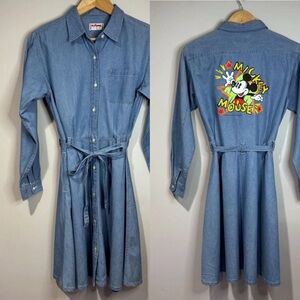 Vintage 90s Disney Mickey Mouse Lightweight Denim Shirt Dress Size XS (160cm)